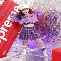 키즈 치어리더 스트릿댄스 패션 비걸 아동 방송댄스 의상 복 세트 댄스개인레슨 성인, 바이올렛 탑_150cm