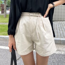 플랜데이 벨트포함 코튼 롤업 A라인 숏 팬츠 반바지