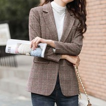슬림핏 투버튼 여성 자켓 모직 체크 아우터 데일리룩 재킷