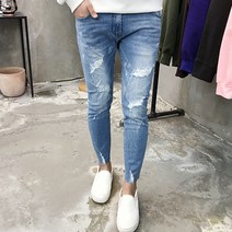 용된다 남자 디스트로이드 찢어진 데님 연청바지