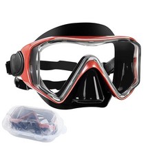 스쿠버 다이빙 마스크 전문 스노클링 장비 와이드 뷰 파노라마 HD 스노클 고글 누출 방지 실리콘 수영 성인용, Red with Box