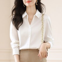 여성 흰색 심플 새틴 셔츠 블라우스
