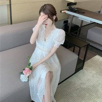 2021 자수 레이스 페어리 긴 원피스