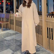 배색 후드 롱원피스 아이롱후드OPS