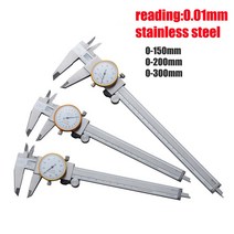 충격 방지 금속 다이얼 캘리퍼스 0.01mm/0.02mm 고해상도 스테인레스 스틸 버니어 깊이 직경 측정 도구, 150mm 0.01mm, 01 0-150mm 0.01mm