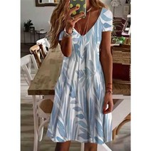 여성용 Sundress 미디 드레스 짧은 소매 꽃 무늬 봄 여름 V 넥 느슨한 드레스 2023