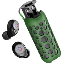 Kingstar 블루투스 스피커 2 in 1 휴대용 무선 이어 버드 콤보 미니 360 TWS 내장형 마이크 및 홈 파티 야외 여행용 충전 케이스가있는 서라운드 스테레오 사운드, Green