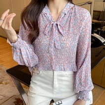 여성 쉬폰블라우스 루즈핏 코디 봄 가을 캐주얼 오피스 하객 리본 셔츠