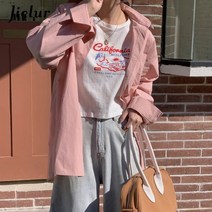 코발트 블루 셔츠 파란색 블라우스 남방 난방 Jielur세련된 턴 다운 칼라 용 패션 상의 옐로우 화이트 핑크 힙 스터 봄