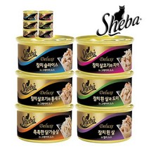 쉬바 반려묘용 간식 캔, 참치 살코기 + 새우 혼합맛, 12개