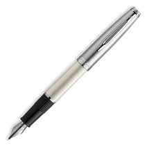 Waterman Emblème 만년필 크롬 트림이 있는 아이보리 블루 잉크 카트리지가 있는 미디엄 펜촉 선물 상자, fountain pen - medium nib, ivory