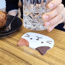 [KT알파쇼핑]러블리 고양이 페이스 PVC 코스터 컵받침대, 화이트