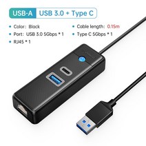 usb허브 c타입허브 호환 ORICO-USB 3.0 c형 허브 RJ45 1000Mbps 이더넷 Lan 어댑터 기가비트 네트워크 카드, 13 USBA 15cm USB3.0C BK