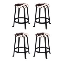 GIA 61cm(24인치) 카운터 높이 원형 금속 바 스툴 에어셔 소가죽 프린트 리넨 덮개 블랙 4개 세트 350896