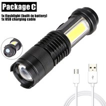 자전거 오토바이 충전식 후미등 라이트 전조등 led 깜박이 후레쉬 용품 내장 배터리 xp-g q5 줌 램프 미니 led 손전등 토치 램프 2000 루멘 조절 가능한 펜 라이트, 패키지 c