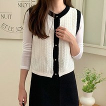 H스타일(DK)배색벌집니트가디건조끼 봄 여성 베스트
