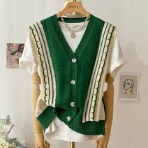 키메라제이 옆무늬 날씬 웨이브 레이어드 조끼 니트 베스트 2color