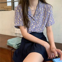 큐유 루즈핏 잔꽃 셔츠 블라우스