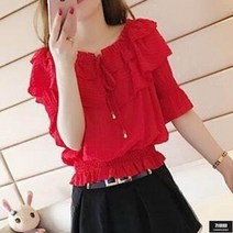 가바바 여성 빅사이즈 블라우스 캉캉스타일 크롭 프릴 반팔 러블리 여름 블라우스 G62045