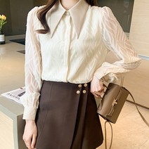 스타일아유 여성 봄옷 살구색 카라 자가드 블라우스 여성 셔츠 오피스룩 출근룩