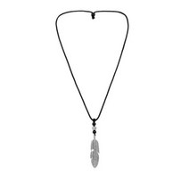 WhiteBlue 남성을 위한 간단한 빈티지 스타일 목걸이 깃털 비즈 왁스 로프 길이 조절 매듭 목걸이 힙합 패션 목걸이