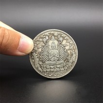 티베트 실버 고대 동전 컬렉션 불교 천 손 관음 심장 수트라 부처님 동상 길조 장식 선물