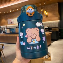 DFMEI 배불뚝이 텀블러 여요미 물컵 대용량 고안치 스테인리스컵 빨대망 레드 주전자, 티베트어 블루 + 무작위 스티커 + 임의의 액세서리, 1000ml.