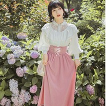 블라우스와 하이웨이스트 디자인 스커트 개화기 의상 복고풍 레트로 가을 드레스