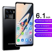Zunate M11 6.1인치 풀 스크린 폰 2GB RAM 16GB ROM 팩토리 언락 휴대폰 안드로이드용 듀얼 카드 대기 얼굴 식별블랙..
