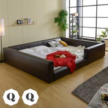 장인가구 슈가 가죽저상형 패밀리침대Q+Q 보금자리형(프레임), 초코브라운