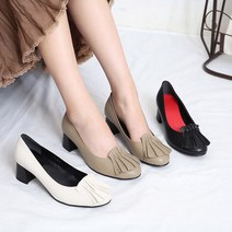 런슈즈 국내수제화 양가죽 기능성 특허구두 셔링 미들힐 통굽 여성 정장구두 5cm