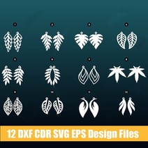 목공 로터리 기계 드릴 그라인더 12 펜던트 잎 귀걸이 컷 템플릿 dxf cdr svg eps ai 벡터 파일 cnc 플라즈마 절단 인쇄, sp268-0134
