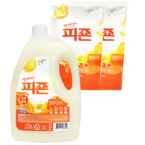 [빨래엔 피죤~] 2+1구성!!따뜻하고 포근한 미모사향 Premium 옐로우미모사 리필1600ml 2개+용기형3000ml 1개 섬유유연제