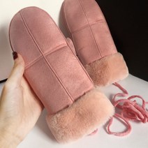 장갑 여성 겨울 귀여운 무스탕 스웨이드 끈 장갑 퍼 벙어리 여성