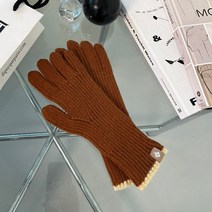 스마트폰 롱 터치 장갑 두툼한 니트 손가락 라인 배색 글러브01