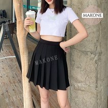 Makone 상표등록 하이웨스트 골프 스커트 플리츠 테니스 치마 속바지 A라인 주름 롱 뱃살 커버 빅사이즈