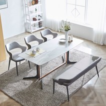 리빙룸가구/제노바 포세린 세라믹 4인 6인용 식탁세트/아쿠아텍스 의자포함, 제노바-6인(일반3+벤치1), 그레이