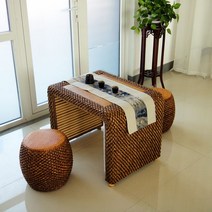 일본감성 찻상 야외 좌식테이블 간단한 베란다 티테이블 라탄 일본식 테이블 라탄 기본형 우드, 복장을 단정히 하다. 옷매무시를 바로잡다. 복장을 갖추, 트럼펫 테이블+둥근 걸상 2개