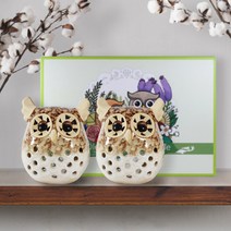 흰뿔 부엉이 커플 캔들홀더 세트 브라운 쇼핑백증정, 단품