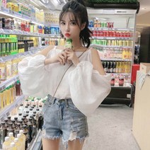 가바바 여성 여름 오프프숄터 소매 풍성 포인트 블라우스 G42393
