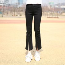 절개 앞트임 스판 기모 부츠컷팬츠 블랙 부츠컷 기모바지