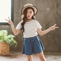 [당일발송]주니유니 주니어 펀칭데님치마바지셋 바캉스룩 여름세트 주니어세트 초등학생옷