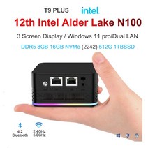 고사양 미니 PC 인텔 알더 레이크 윈도우 11 프로 포켓 컴퓨터 듀얼 LAN 3 HDMI 데스크탑 T9 플러스 N100 8GB 16GB DDR5 256 512GB 1TB, 10.256GB M2 SATA SSD  16GB LPD
