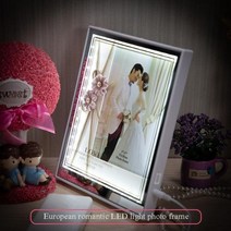 동영상액자 전자 디지털 포토프레임 스마트 앨범 새로운 크리에이티브 유럽 스타일 유리 USB LED 발광 사진 프레임 농촌 7 인치 벽 세트 2021, BLK002With light+7 인치