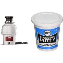 Waste King L-3200 쓰레기 처리 전원 코드 포함 34 HP 및 1025 EZ 마운트 스토퍼 스플래시 가드 검은색, 폐기 + 배관공용 퍼티