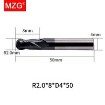 MZG 1PC 2 플루트 HRC45 볼 노즈 CNC 선반 가공 탄소강 밀링 도구 커터 구형 솔리드 초경 엔드 밀, R2.0mmxD4x50L-2F45C