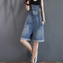 퀸앤조이 데님 스탠다드 멜빵 반바지