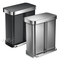 심플휴먼 58L 듀얼 스테인리스 휴지통 SIMPLEHUMAN DUAL COMPARTMENT RECTANGULAR 58-LITER STEP TRASH CAN, BRUSHED STAINLESS