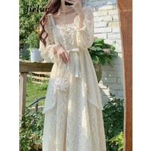복고풍 프랑스 빈티지 원피스 레이스 데일리 바캉스룩 브이넥