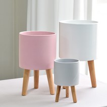 필플랜트 원형 도자기 우드다리 우드스탠드 화분, 우드다리 11호(S)-그레이